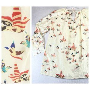 NWOT SINGWING Womens XXL Plus Semi Sheer Red White Blue Patriotic Birds Top